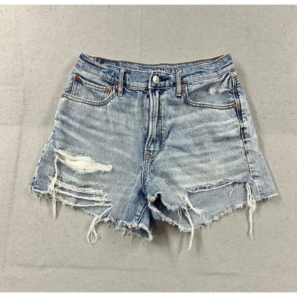 American Eagle Distressed Denim High Waisted Shorts Size 6
